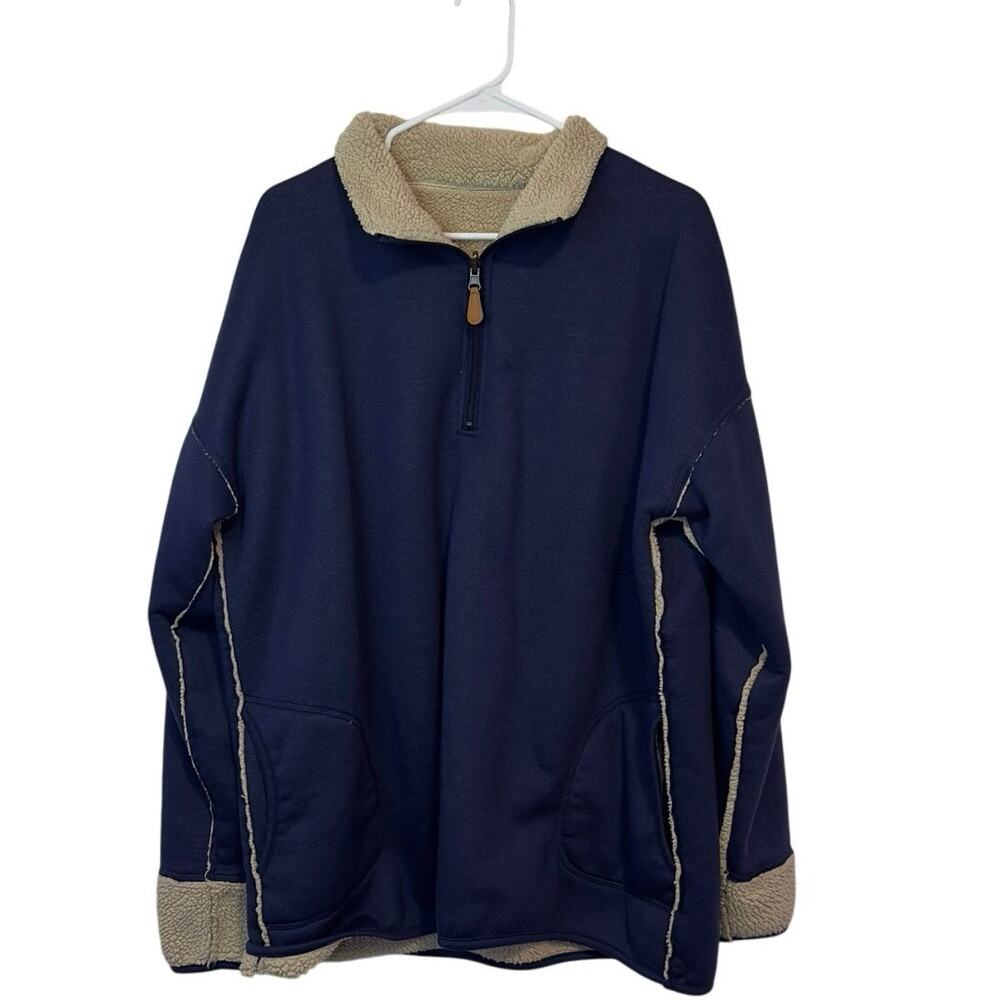 Chic Soul Reversible Quarter Zip Pullover Sweater Size 3X‎ Blue/Tan Winter